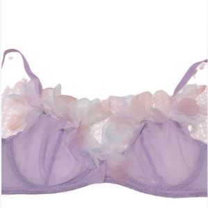 Flirty Festival Avant Garde Flower Bra Demi Sheer Mesh Net Lavender 32B New w/ot